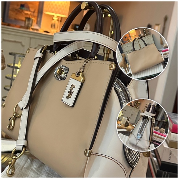 Coach Handbags - COACH 1941 Mason Carryall Colorblock Satchel in Beechwood w/Snakeskin Detail